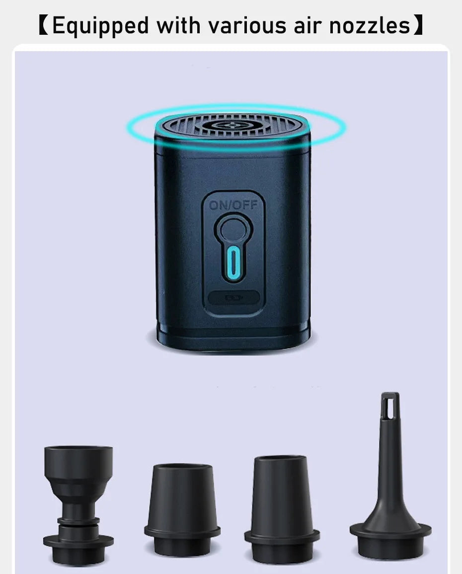 Black air freshener device with various nozzles on a light blue background