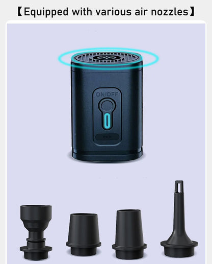 Black air freshener device with various nozzles on a light blue background