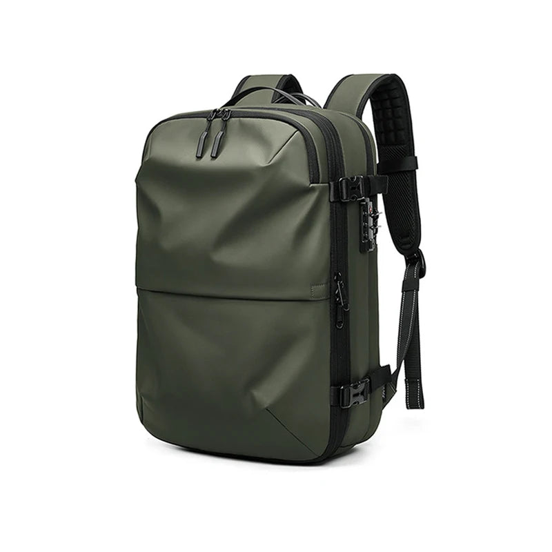 Ben Nevis green backpack with black straps on a white background
