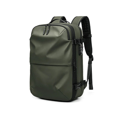 Ben Nevis green backpack with black straps on a white background

