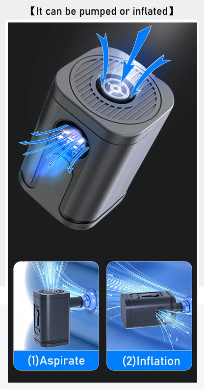 Black device with blue accents for aspiration and inflation, shown on a black background.