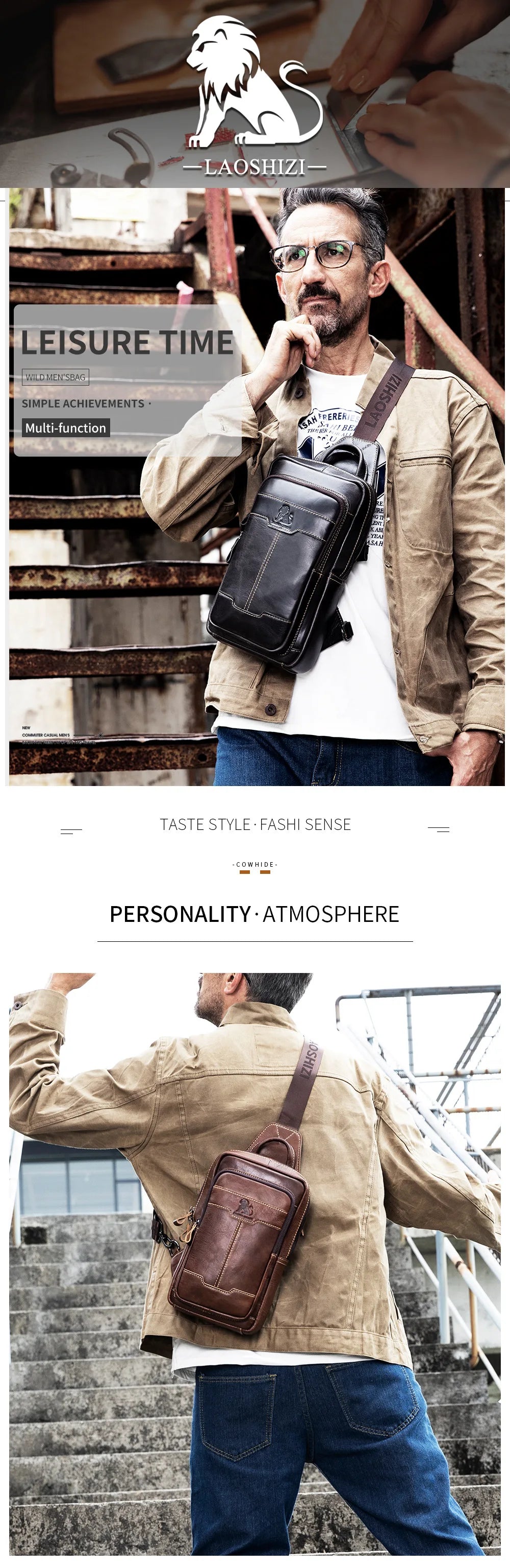 Cow hide genuine leather cross body bag