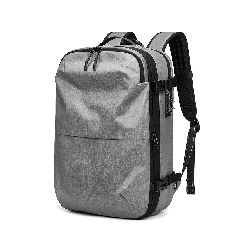 Ben Nevis gray travel backpack with black straps on a white background
