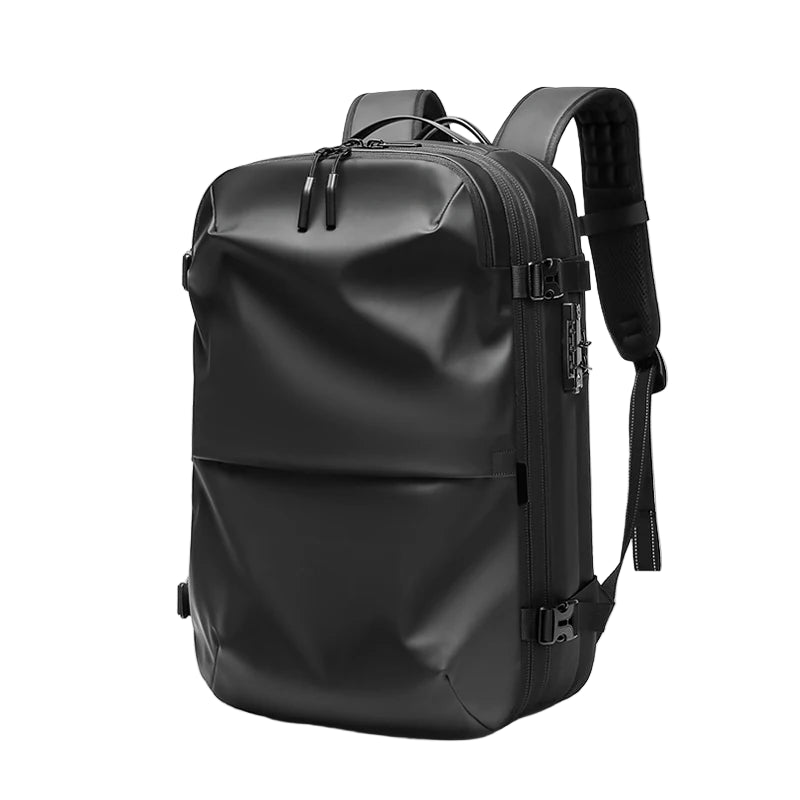 Ben Nevis black vacuum compression travel backpack by Hellvellyn Bags on white background
