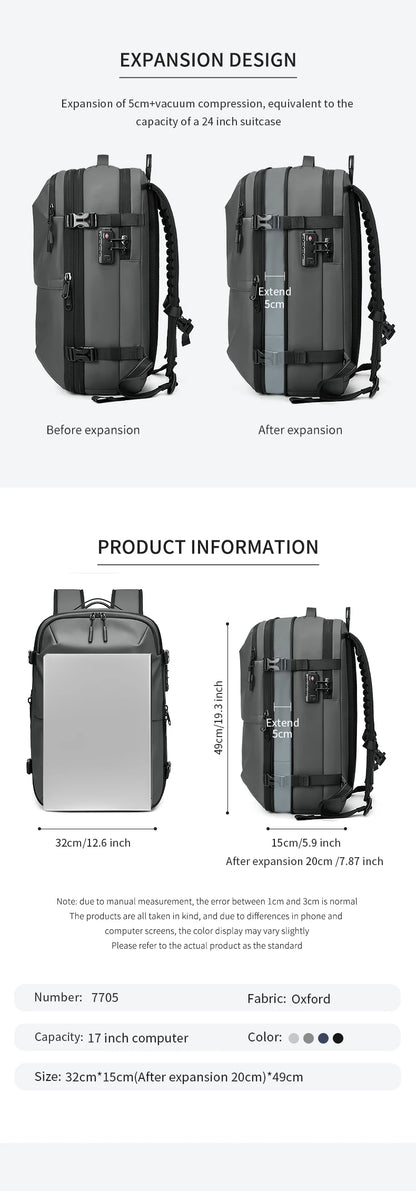 Ben Nevis backpack comparison showing before and after expansion with product details displayed

